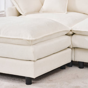 English Elm 101.9-inch Chenille Modular Sofa with Movable Footstool for Living Room Comfort Beige W288S00031