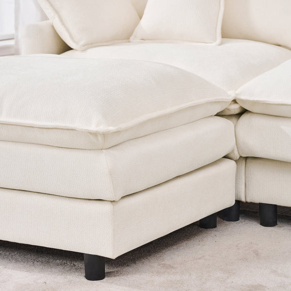 English Elm 101.9-inch Chenille Modular Sofa with Movable Footstool for Living Room Comfort Beige W288S00031