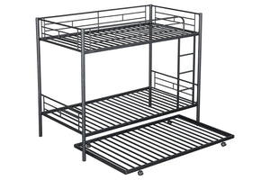 English Elm Contemporary Twin-Over-Twin Bunk Bed with Pull-Out Trundle and Built-In Ladder for Space-Saving Rooms Black 80 L x 15 W x 7 H B2741P350233