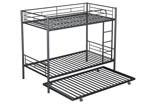 English Elm Contemporary Twin-Over-Twin Bunk Bed with Pull-Out Trundle and Built-In Ladder for Space-Saving Rooms Black 80 L x 15 W x 7 H B2741P350233