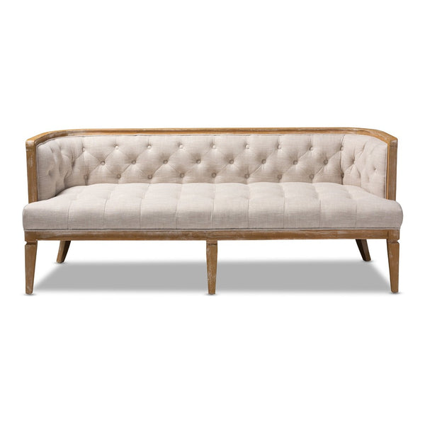 Baxton Studio Baxton Studio Elegant French Provincial Beige Linen Sofa with White-Washed Oak Frame & Comfort TSF99113-Beige/Natural Oak-SF