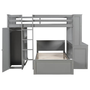 English Elm Full Twin Loft Bed with Desk Wardrobe Shelves Pine Wood Frame Kids Bedroom Gray LT000821AAE-1