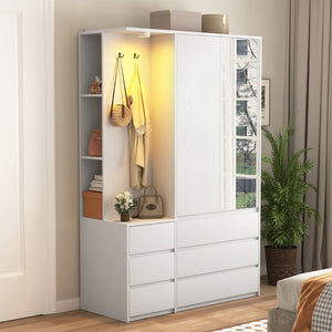 English Elm 8 Drawer Tall Chest Slim Particleboard Build Smooth Gliding Storage for Bedroom Closet White W409S00008
