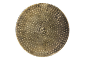 English Elm Accent Drum End Table with Hammered Metal Finish — 22" Handcrafted Cone Shape for Chic Living Spaces Gold 23 L x 23 W x 19 H B2710P219458