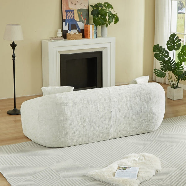 English Elm 87-inch Curved Chenille Convertible Sofa Recliner Bed with Pull-out Base for Living Room Beige W3505P452804