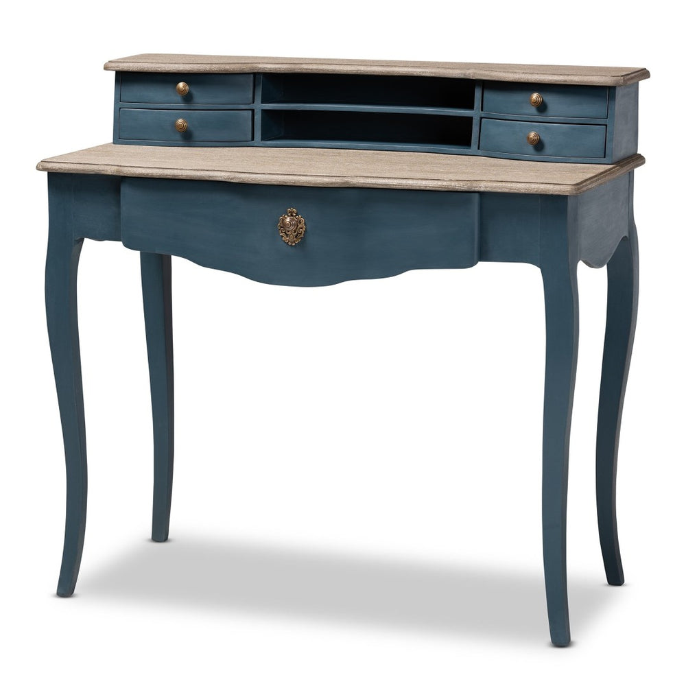 Baxton Studio Baxton Studio Celestine French Provincial Blue Spruce Desk - Elegant Workspace with Ample Storage Solutions CES2-Blue Spruce-Desk