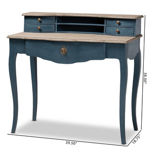 Baxton Studio Baxton Studio Celestine French Provincial Blue Spruce Desk - Elegant Workspace with Ample Storage Solutions CES2-Blue Spruce-Desk