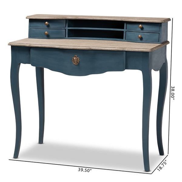 Baxton Studio Baxton Studio Celestine French Provincial Blue Spruce Desk - Elegant Workspace with Ample Storage Solutions CES2-Blue Spruce-Desk