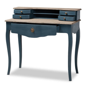 Baxton Studio Baxton Studio Celestine French Provincial Blue Spruce Desk - Elegant Workspace with Ample Storage Solutions CES2-Blue Spruce-Desk