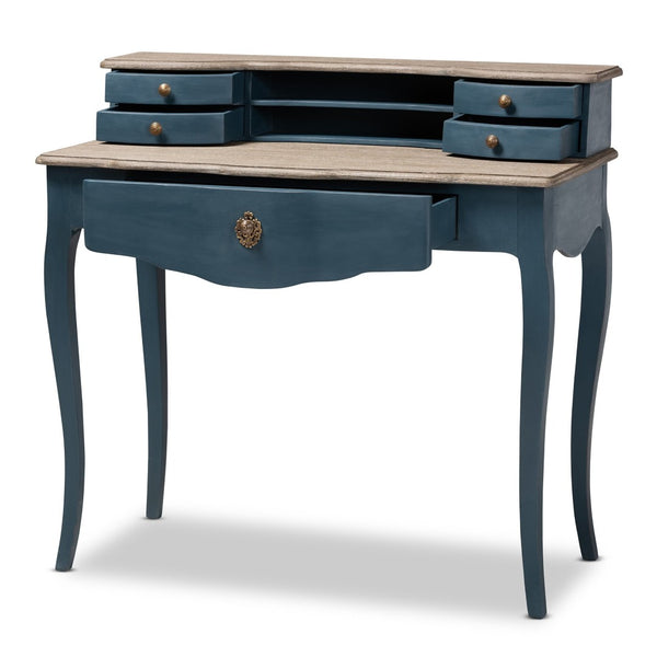Baxton Studio Baxton Studio Celestine French Provincial Blue Spruce Desk - Elegant Workspace with Ample Storage Solutions CES2-Blue Spruce-Desk