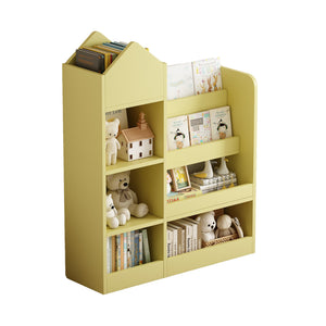 English Elm Yellow Kids Wooden Bookshelf Organizer with 6 Compartments, 2 Removable Bins, Sturdy MDF, Playroom Storage W2876P233555