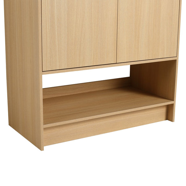 English Elm 36" Modern Bathroom Vanity With Ceramic Sink, Soft Closing Doors & Open Shelf For Stylish Storage W1972S00019