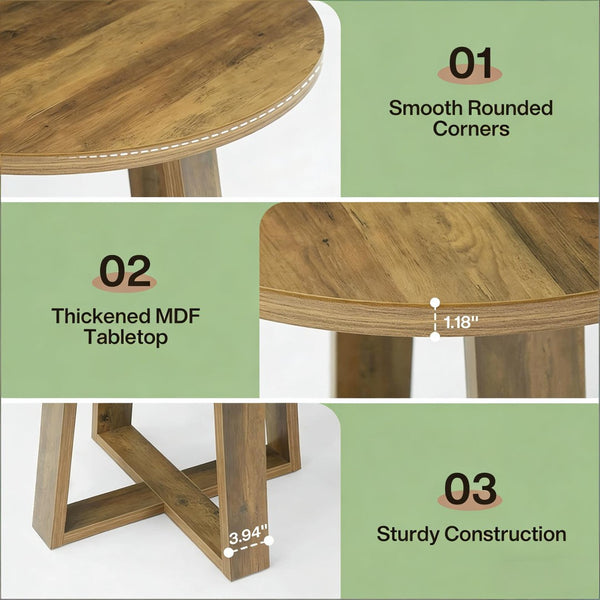 English Elm Compact Round Mdf Table Warm Brown Farmhouse Finish for Office or Living Room T3971P452197
