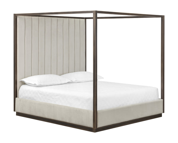 Sunpan Casette King Canopy Bed - Regal Design with Durable Piccolo Fabric, Rustic Bronze Frame & No Box Spring Needed