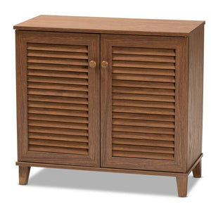 Baxton Studio Baxton Coolidge Modern Walnut 4-Shelf Shoe Storage Cabinet - Stylish Entryway Organizer & Space Saver! FP-01LV-Walnut