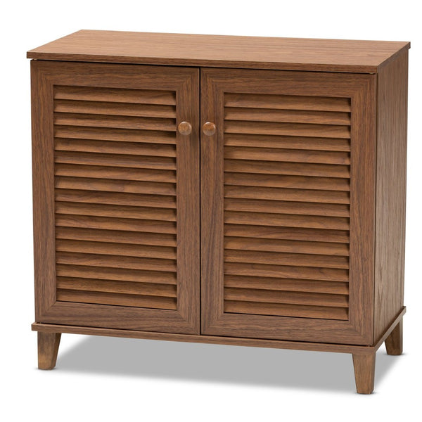 Baxton Studio Baxton Coolidge Modern Walnut 4-Shelf Shoe Storage Cabinet - Stylish Entryway Organizer & Space Saver! FP-01LV-Walnut