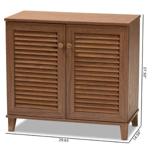 Baxton Studio Baxton Coolidge Modern Walnut 4-Shelf Shoe Storage Cabinet - Stylish Entryway Organizer & Space Saver! FP-01LV-Walnut