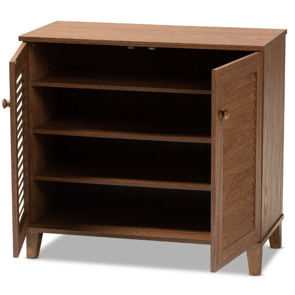 Baxton Studio Baxton Coolidge Modern Walnut 4-Shelf Shoe Storage Cabinet - Stylish Entryway Organizer & Space Saver! FP-01LV-Walnut