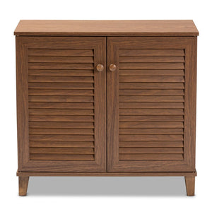 Baxton Studio Baxton Coolidge Modern Walnut 4-Shelf Shoe Storage Cabinet - Stylish Entryway Organizer & Space Saver! FP-01LV-Walnut
