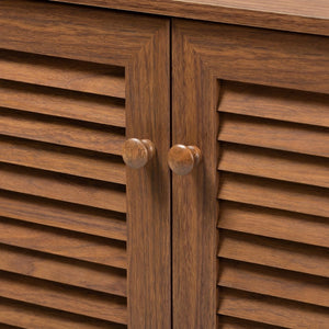 Baxton Studio Baxton Coolidge Modern Walnut 4-Shelf Shoe Storage Cabinet - Stylish Entryway Organizer & Space Saver! FP-01LV-Walnut