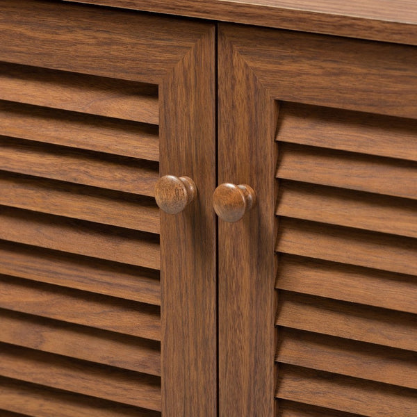 Baxton Studio Baxton Coolidge Modern Walnut 4-Shelf Shoe Storage Cabinet - Stylish Entryway Organizer & Space Saver! FP-01LV-Walnut