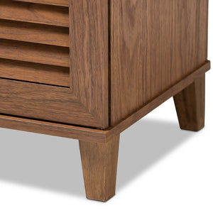 Baxton Studio Baxton Coolidge Modern Walnut 4-Shelf Shoe Storage Cabinet - Stylish Entryway Organizer & Space Saver! FP-01LV-Walnut