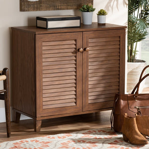Baxton Studio Baxton Coolidge Modern Walnut 4-Shelf Shoe Storage Cabinet - Stylish Entryway Organizer & Space Saver! FP-01LV-Walnut