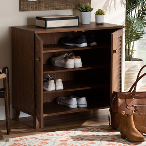 Baxton Studio Baxton Coolidge Modern Walnut 4-Shelf Shoe Storage Cabinet - Stylish Entryway Organizer & Space Saver! FP-01LV-Walnut