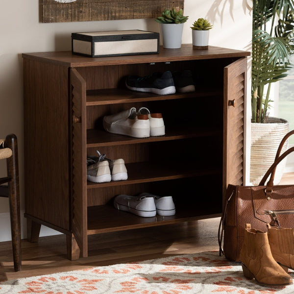 Baxton Studio Baxton Coolidge Modern Walnut 4-Shelf Shoe Storage Cabinet - Stylish Entryway Organizer & Space Saver! FP-01LV-Walnut