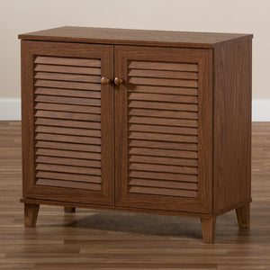 Baxton Studio Baxton Coolidge Modern Walnut 4-Shelf Shoe Storage Cabinet - Stylish Entryway Organizer & Space Saver! FP-01LV-Walnut
