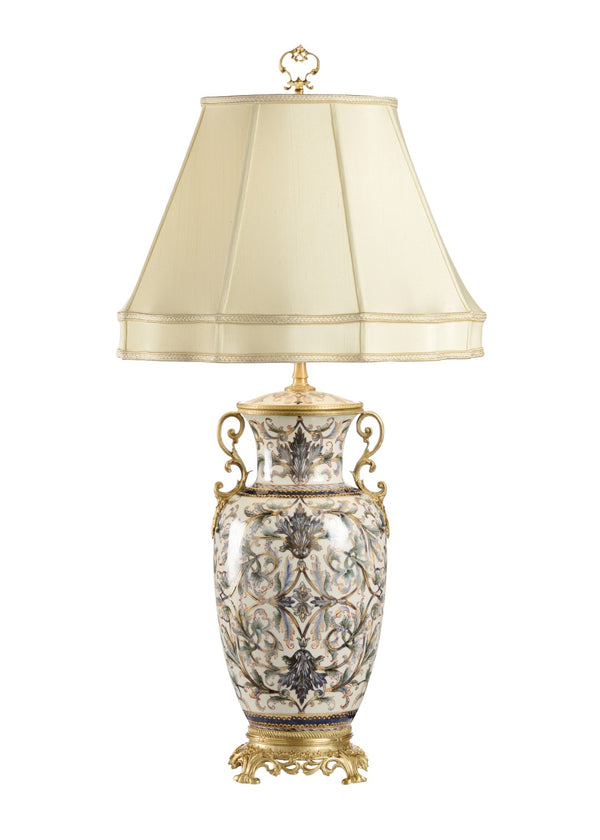Wildwood Shoji Hand-Painted Porcelain Lamp With Lost-Wax Brass Accents, Antique Patina, Soft Diffused Light (34" H) 9387