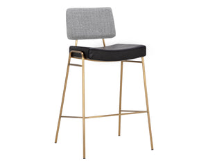 Sunpan Brinley Modern Barstool with Gold Stainless Steel Legs and Chic Black Faux Leather & Grey Fabric Seat Bar Height