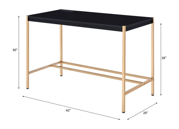 English Elm Midriaks Modern Black & Gold Writing Desk with White Top, USB Port, Open Metal Base, 40"x14" B2726P272976