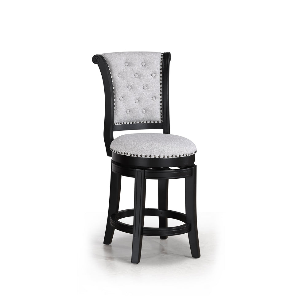 English Elm 2Pc Swivel Pub Stools - Elegant Counter Height Chairs With Upholstered Dove Seat & Nailhead Trim B011P262311