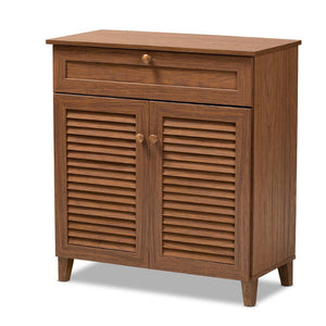 Baxton Studio Baxton Studio Coolidge Contemporary Walnut Shoe Cabinet with Drawer for Organized Entryway Storage 4-Shelf FP-02LV-Walnut