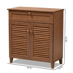 Baxton Studio Baxton Studio Coolidge Contemporary Walnut Shoe Cabinet with Drawer for Organized Entryway Storage 4-Shelf FP-02LV-Walnut