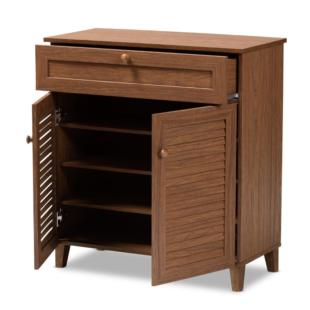 Baxton Studio Baxton Studio Coolidge Contemporary Walnut Shoe Cabinet with Drawer for Organized Entryway Storage 4-Shelf FP-02LV-Walnut