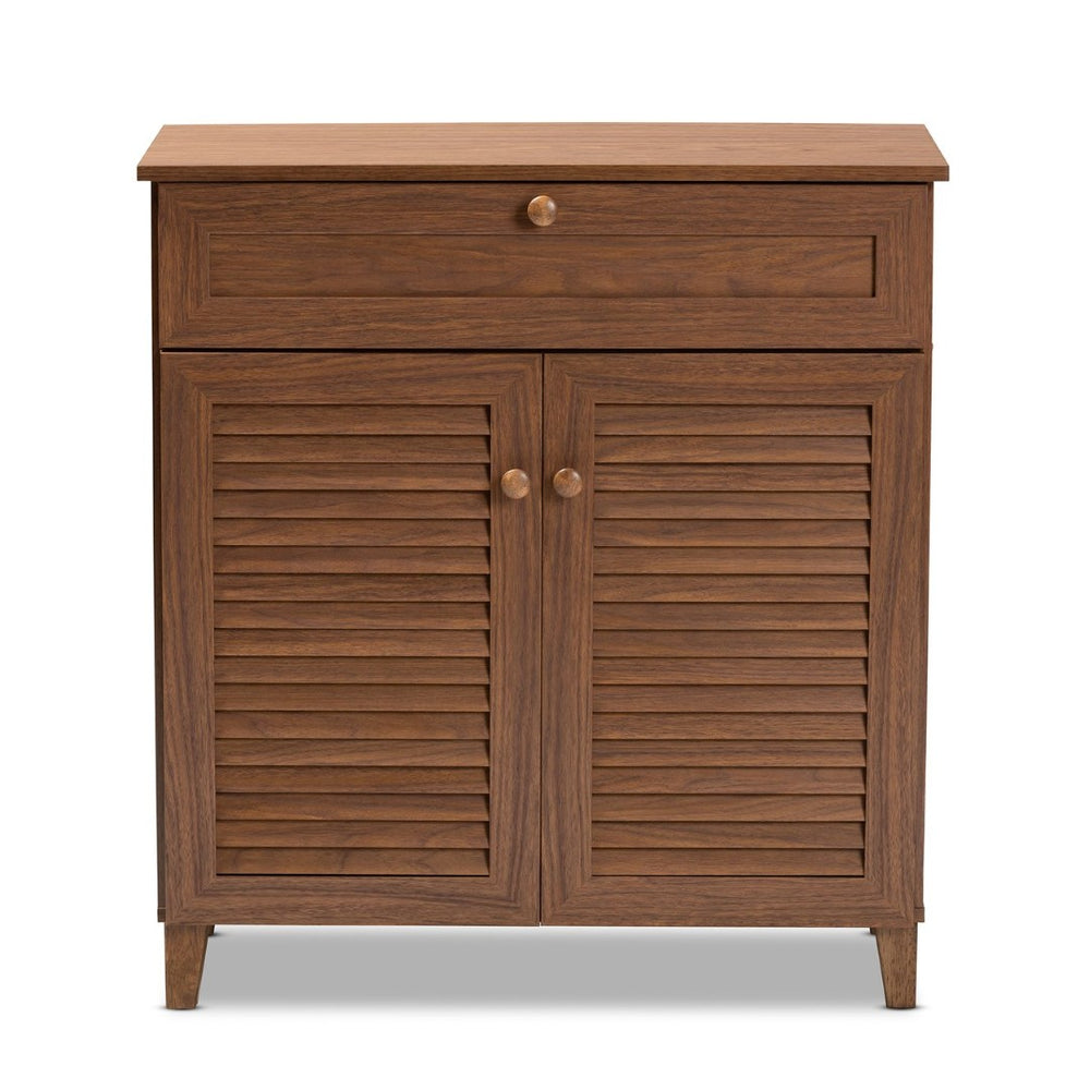 Baxton Studio Baxton Studio Coolidge Contemporary Walnut Shoe Cabinet with Drawer for Organized Entryway Storage 4-Shelf FP-02LV-Walnut