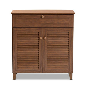 Baxton Studio Baxton Studio Coolidge Contemporary Walnut Shoe Cabinet with Drawer for Organized Entryway Storage 4-Shelf FP-02LV-Walnut