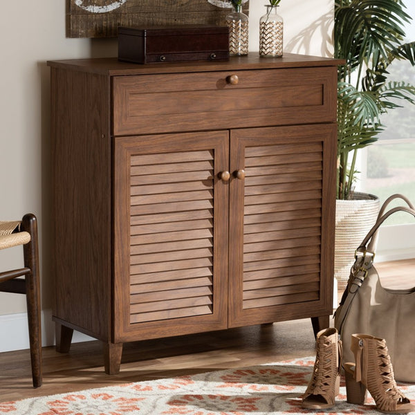 Baxton Studio Baxton Studio Coolidge Contemporary Walnut Shoe Cabinet with Drawer for Organized Entryway Storage 4-Shelf FP-02LV-Walnut