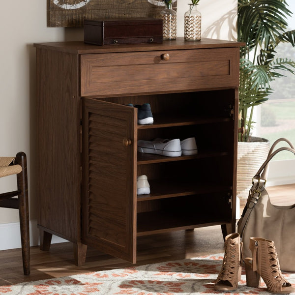 Baxton Studio Baxton Studio Coolidge Contemporary Walnut Shoe Cabinet with Drawer for Organized Entryway Storage 4-Shelf FP-02LV-Walnut