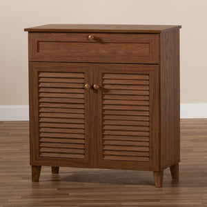Baxton Studio Baxton Studio Coolidge Contemporary Walnut Shoe Cabinet with Drawer for Organized Entryway Storage 4-Shelf FP-02LV-Walnut