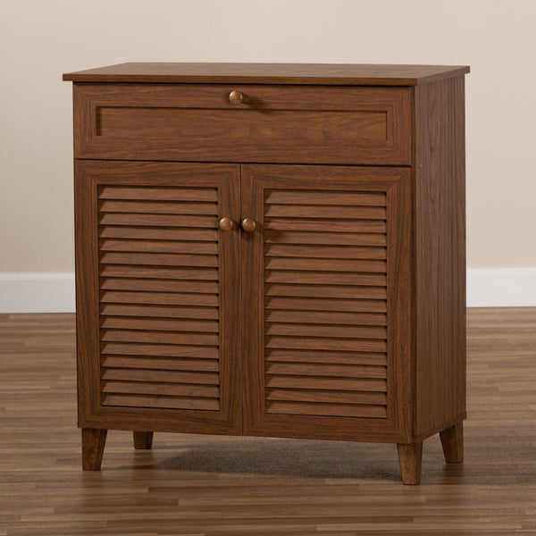 Baxton Studio Baxton Studio Coolidge Contemporary Walnut Shoe Cabinet with Drawer for Organized Entryway Storage 4-Shelf FP-02LV-Walnut