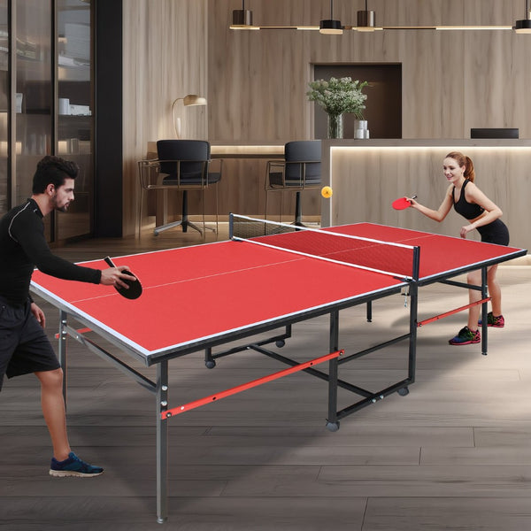 English Elm 8ft Foldable Ping Pong Table Aluminum Frame Complete Set for Game Room or Office W1408P418018