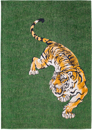 Louis de Pootere Pop Tiger 100% PET Poly Mechanically Woven Jacquard Flatweave Novelty / Seasonal Rug Green On Fire 7'10"