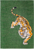 Louis de Pootere Pop Tiger 100% PET Poly Mechanically Woven Jacquard Flatweave Novelty / Seasonal Rug Green On Fire 7'10"