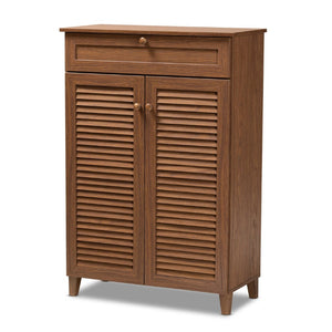 Baxton Studio Baxton Studio Coolidge Contemporary Walnut Shoe Cabinet with Drawer for Organized Entryway Storage 5-Shelf FP-03LV-Walnut