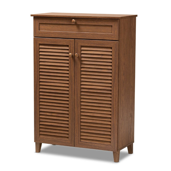 Baxton Studio Baxton Studio Coolidge Contemporary Walnut Shoe Cabinet with Drawer for Organized Entryway Storage 5-Shelf FP-03LV-Walnut