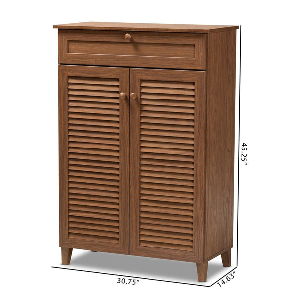 Baxton Studio Baxton Studio Coolidge Contemporary Walnut Shoe Cabinet with Drawer for Organized Entryway Storage 5-Shelf FP-03LV-Walnut