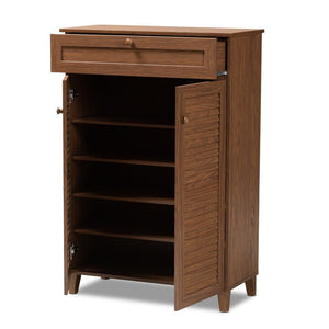 Baxton Studio Baxton Studio Coolidge Contemporary Walnut Shoe Cabinet with Drawer for Organized Entryway Storage 5-Shelf FP-03LV-Walnut